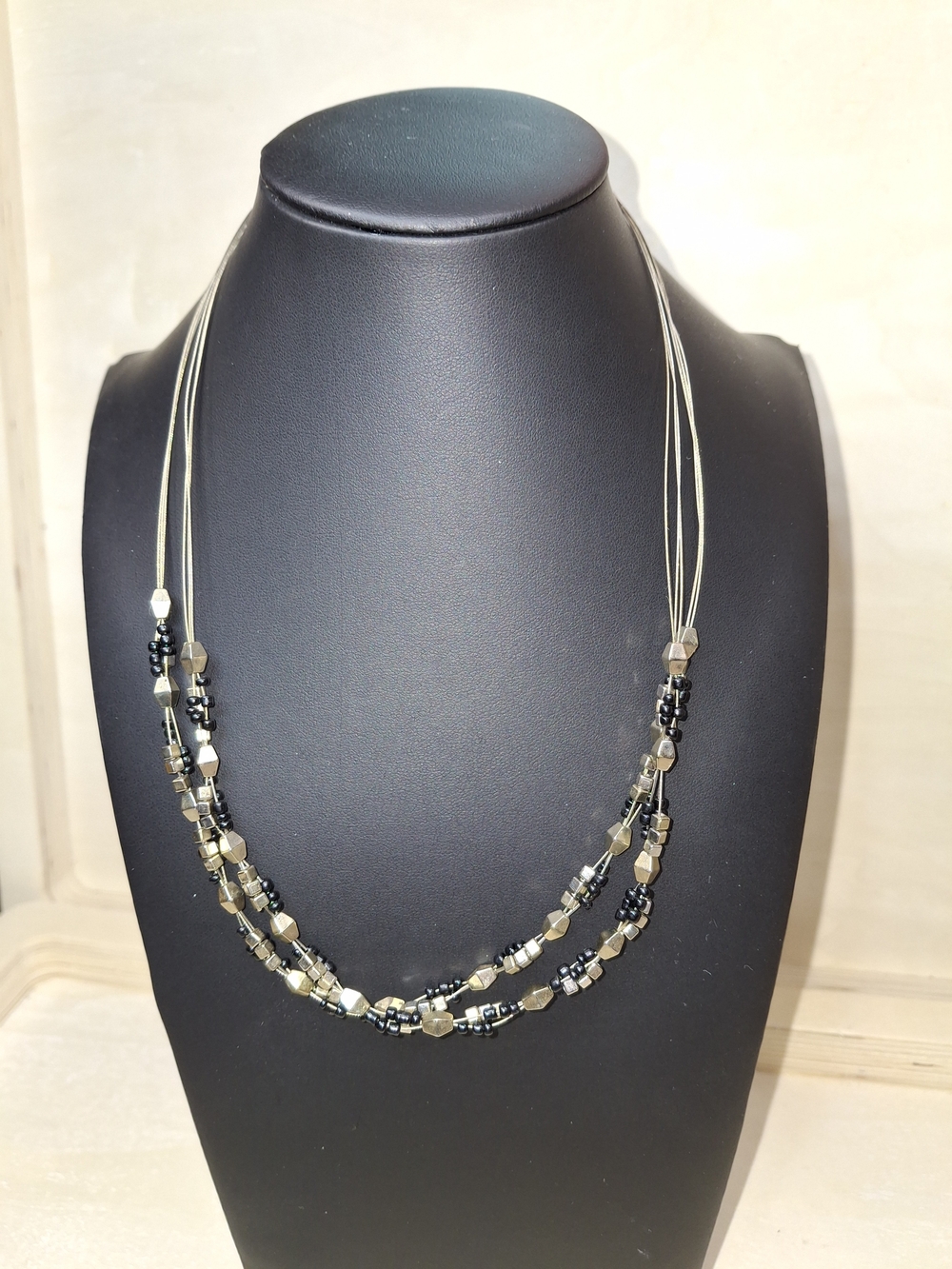 Layered Black and Gold Beaded Necklace - Contemporary Multi-Strand